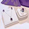 European and American Fashion Imitation Pigeon Blood Cultivation Ruby S925 Silver Plated 18K Jewelry Three-Piece Necklace Ring Earrings