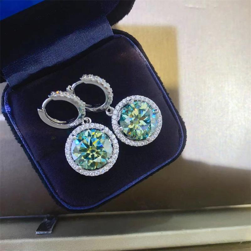 Elegant High-End Green Moissanite Stud Earrings for Women - Light Luxury Round Ear Pendants, New Goddess Style