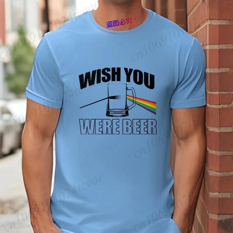 Fashion Wish You Were Beer Letter Print T-shirt Funny T Shirt for Unisex Rainbow Beer Glass Pattern Tops Summer Casual Party Tops