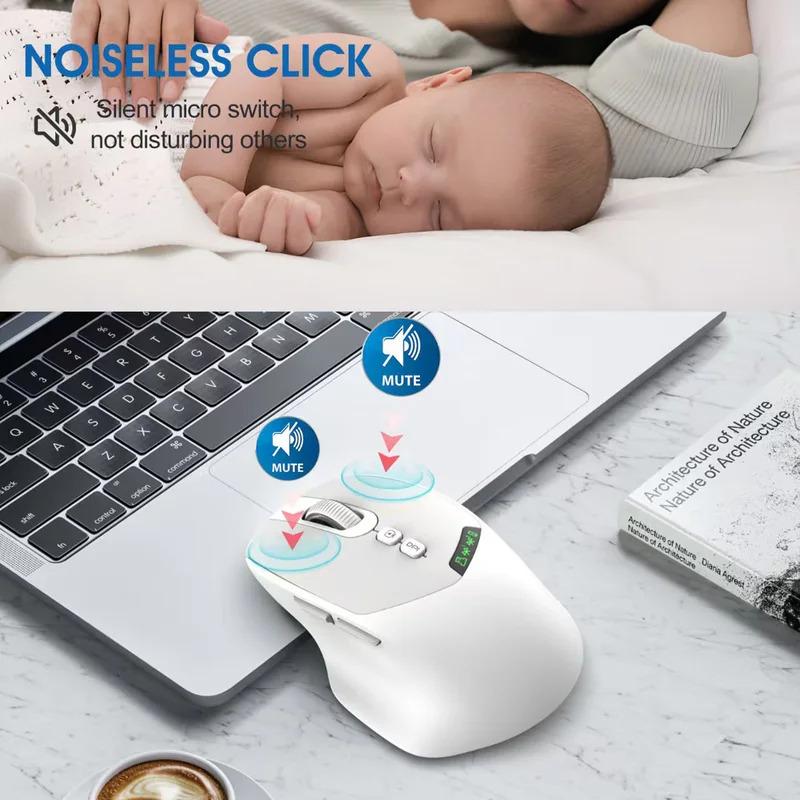 Lightweight Noiseless Dual Mode Wireless Mouse Bluetooth 2.4G Silent Click DPI Adjustable, 500mA Battery Display Best-Seller