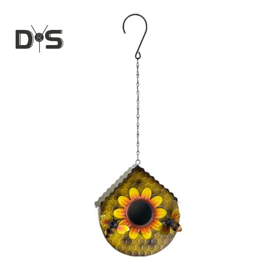 

Пташиний будиночок у вулику зовні, підвісні міні-стільникові шпаківні з соняшниковим орнаментом, металеве гніздо диких птахів для декору газону в саду жовтий