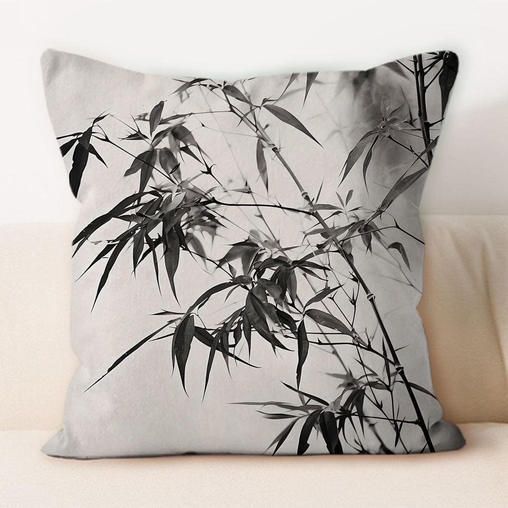 Traditional Chinese Ink And Bamboo Pillowcase, Suitable For Home Sofa Decoration, Living Room, Dormitory