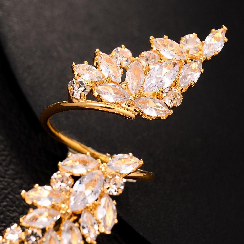 Adjustable Elegant Open Zirconia Ring Copper Simplicity Female Leaf Ring  Jewelry Gifts