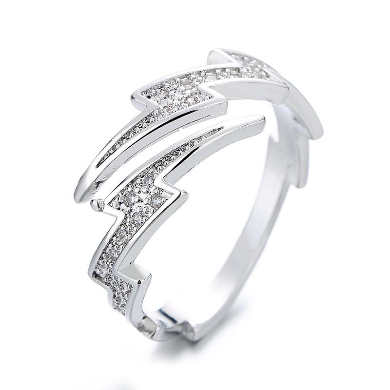 

2026 Korean Version of Niche Jewelry Creative Irregular Geometric Zircon Lightning Open Ring Neutral Wind Cold Trend Jewelry Resizable срібний