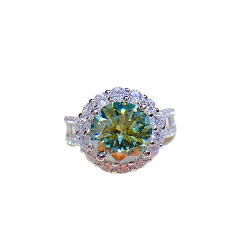 Audrey Style 3-Carat Green Moissanite Ring with Certificate - European and American Fashion.
