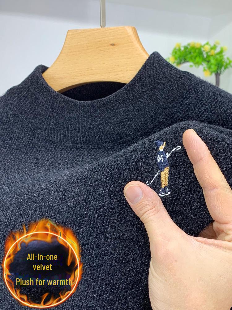 Men's Chenille Half Turtleneck Sweater - Winter Warmth with Plus Velvet Layer