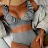 New swimsuit striped high waist V-neck ruffle bikini swimsuit women's bikin