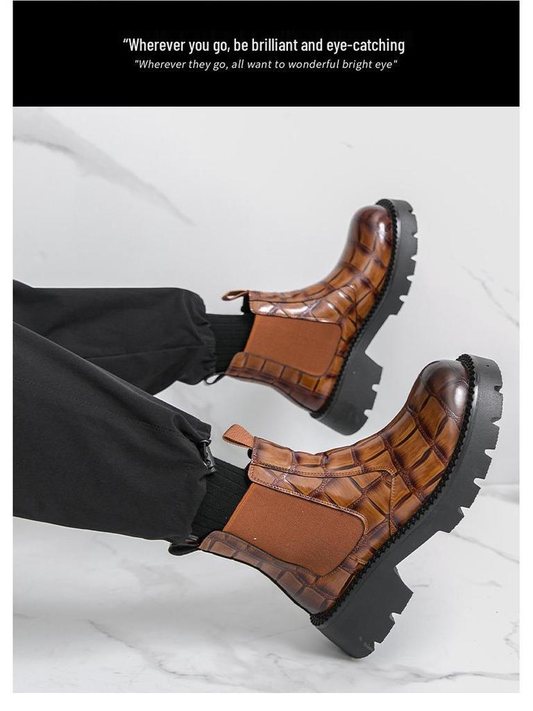 Men's High-Top British-Style Motorcycle Leather Boots, Autumn/Winter 2025, Plus Size Available