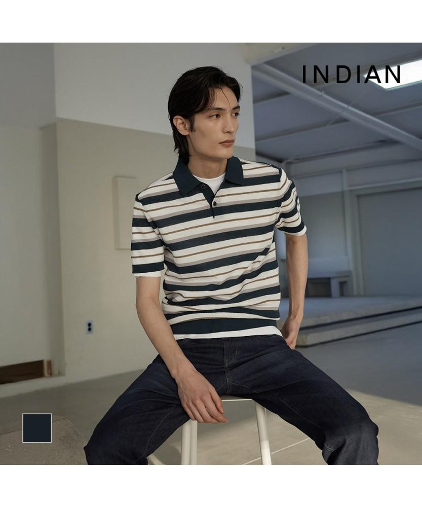 INDIAN Border Stripe Polo Knit_Miubs6M3171