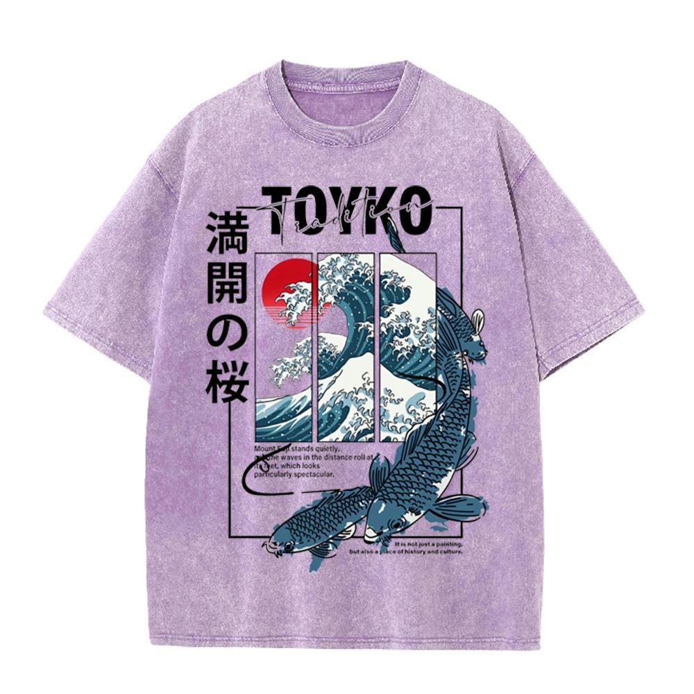 2026 Summer Men Japanese Trendy Graphic Print T Shirt 100 Percent Pure Cotton Loose Fit Soft Breathable All Match Daily Street H
