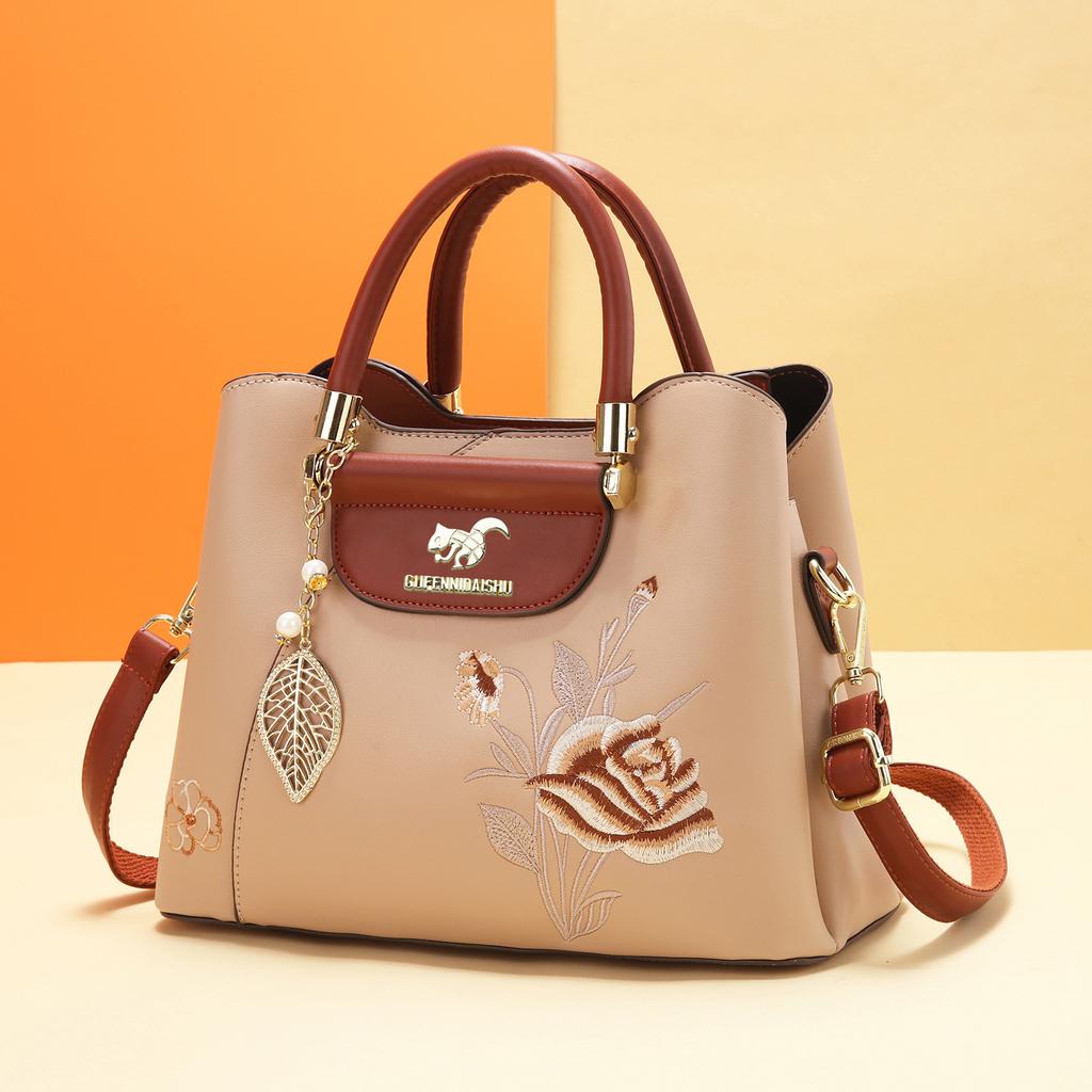 2025 neue Handtasche im chinesischen Stil mit Stickerei, zum Tragen für die Mutter mittleren Alters, Dame, Schulter, Crossbody, täglich, vielseitig