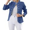 Giacca di Jeans da Donna Manica Lunga Orlo Sfilacciato Giacca di Jeans Elasticizzata Slim-Fit Abbottonata Cappotto di Jeans Corto