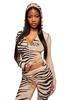 European & American Animal Print Hooded Color Block Elastic Jacket & Pants Set