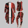 Plus Size Distressed Print 3 Piece Outfit, Long Sleeve Open Front Cardigan Cami Top Leggings Set for Women