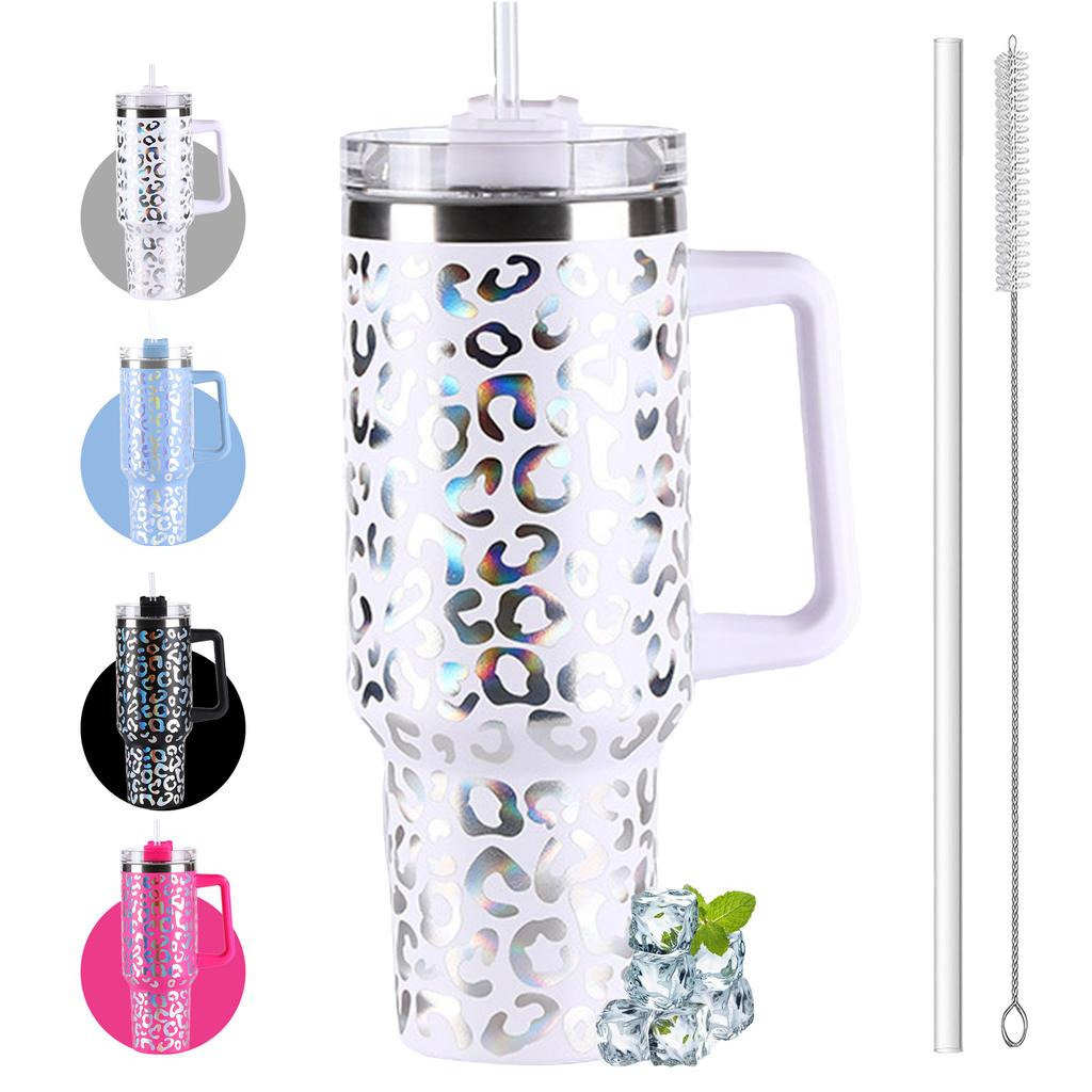 40oz Stainless Steel Leopard Print Tumbler with Lid Large Capacity Coffee Cup Portable Insulated Bottle Travel Home Summer Gift