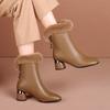 Cowhide Genuine Leather Women Short Boots Cony Hair Fur Winter Shoes Fashion Mum's Booties Mid Heels Botas