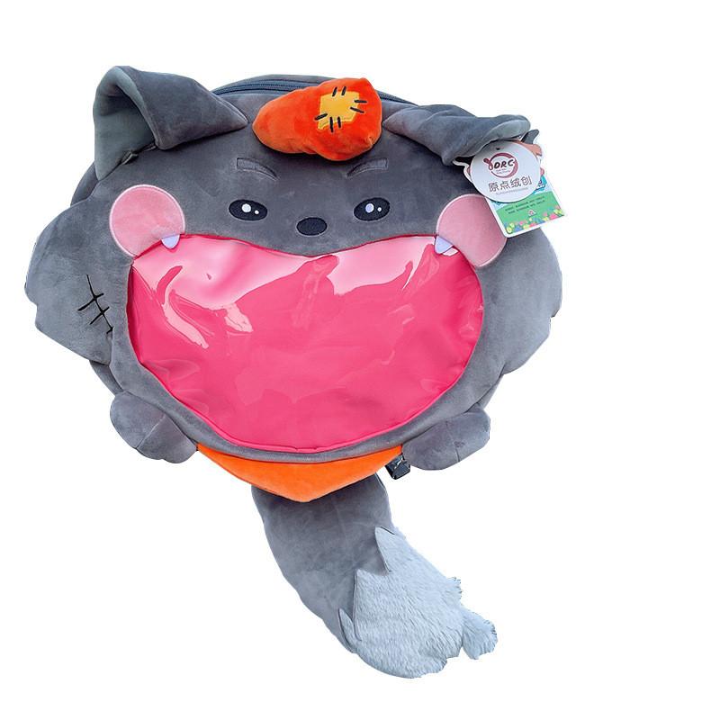 Przyjemny plecak z pluszową kozą i dużym wilkiem, o dużej pojemności, dla uczniów i dzieci