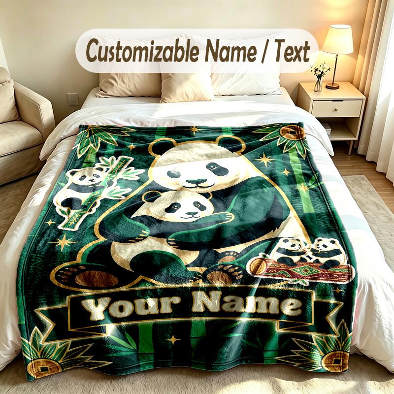 Bear Panda Theme Soft Blanket Personalized Custom Name Text Print Warm Blanket Home Sofa Bedroom Decor