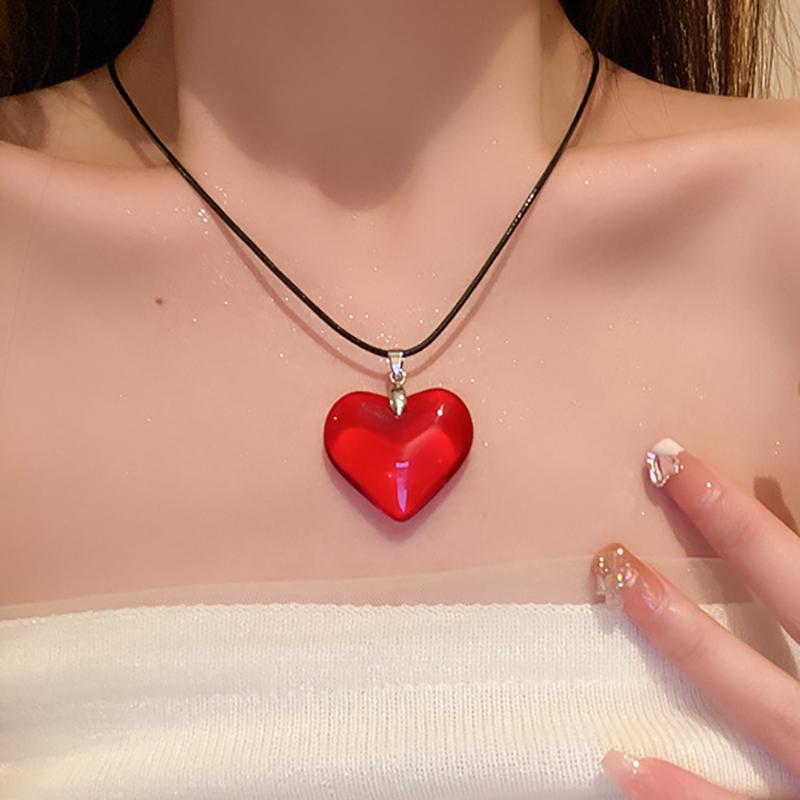 Rotes Herz Choker-Halskette Bunte Glasur Herz-Anhänger Halskette Große Herz-Schmuckstücke für Frauen Mädchen Herz-Anhänger Halskette