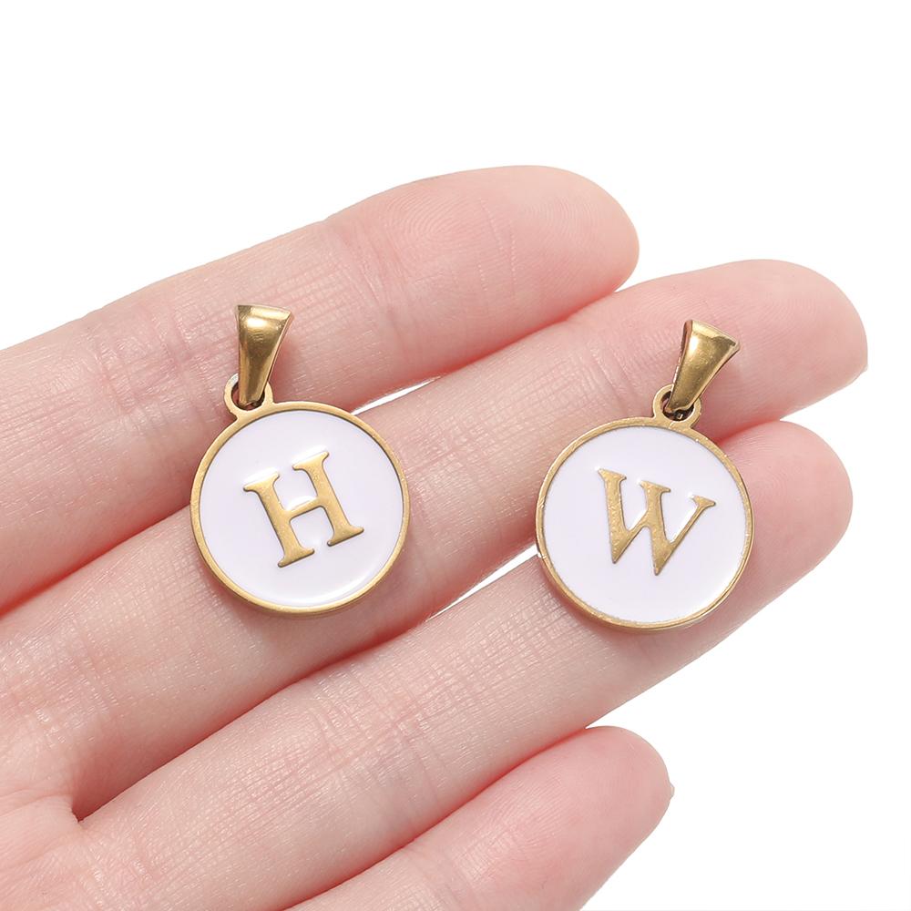 1pcs/pack Stainless Steel 26 Alphabet A-Z Letters Round White Pendants For DIY Bracelet Necklace Jewelry Making Accessories