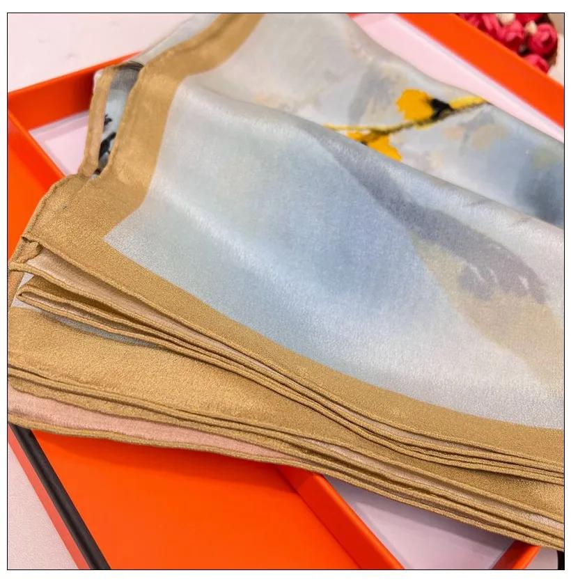 Hangzhou Silk Square Scarf Ink Painting Silk Scarf Female Versatile Chinese Style 110 Mulberry Silk Scarf