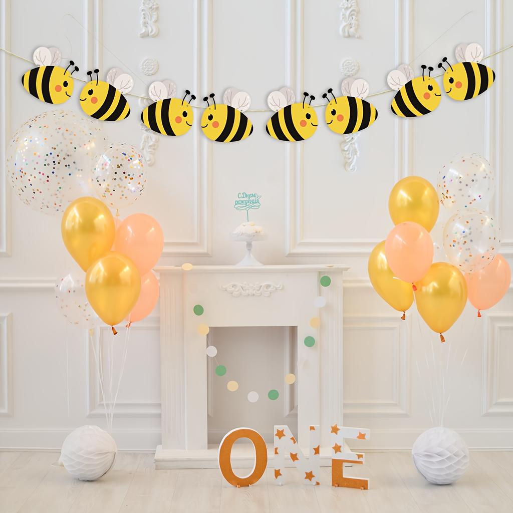 Cute Bee Paper Banner Garland Cartoon Bumblebee Themed Bunting for Birthday Baby Shower and Summer Party Wall Decoration