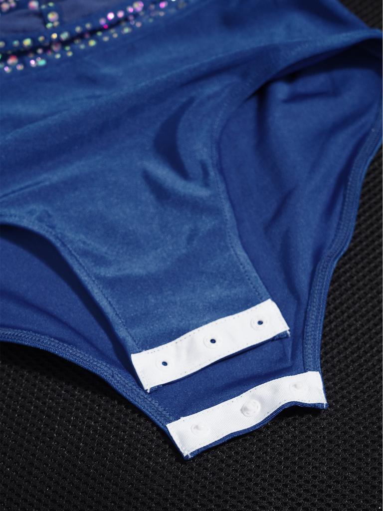 Leotardo de Gimnasia para Niñas Brillante con Pedrería, Manga Larga, Cremallera Trasera Invisible, Escote Delantero, Body de Escenario