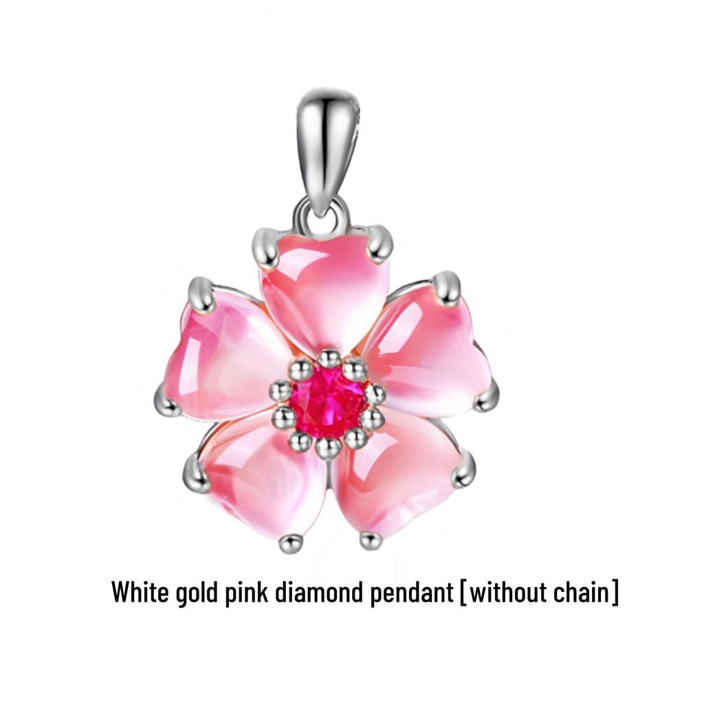 Herzförmiger Rosenquarz-Anhänger mit Pfirsichblüten und rosa Diamanten