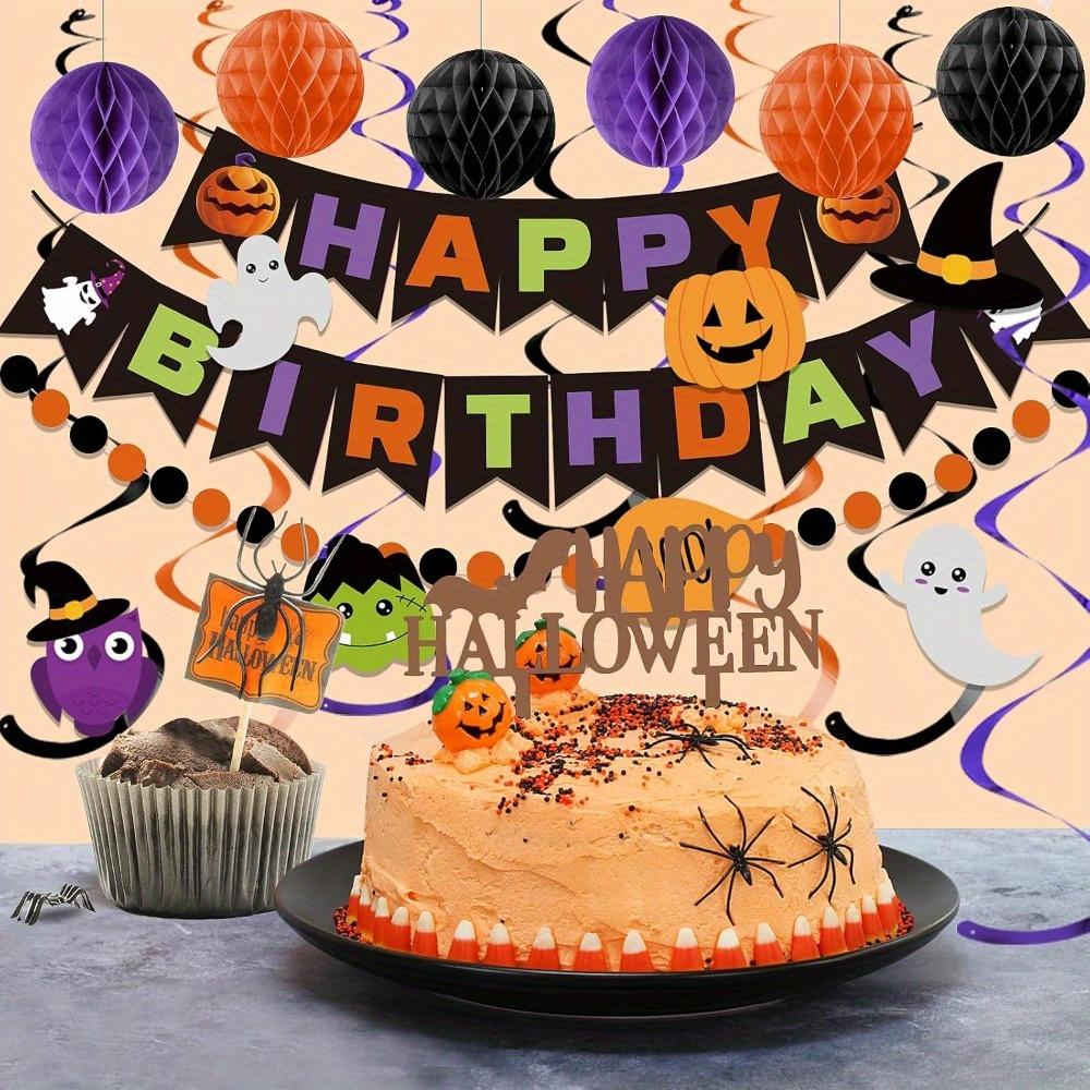 5sets Halloween Birthday Decorations Happy Birthday Banner with Honeycomb Ball Hanging Swirl Streamer Garland Decorations Birthday Party Decoration