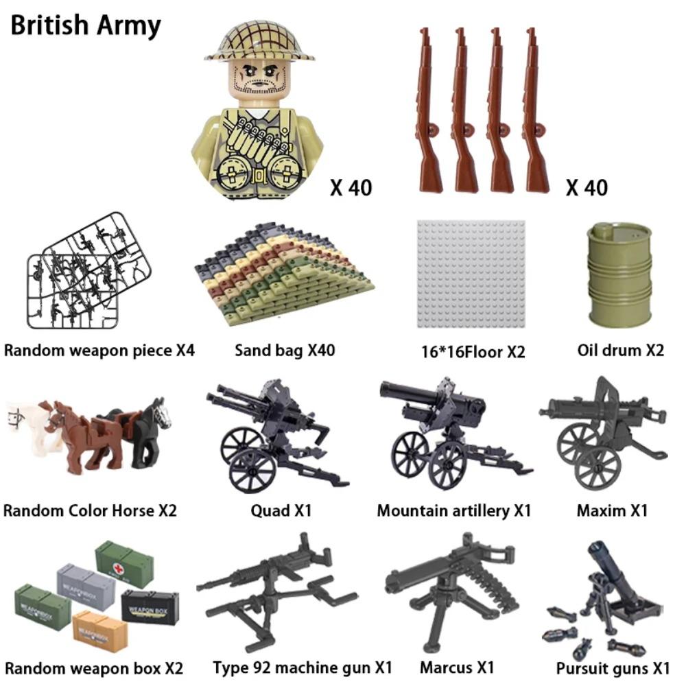 WWII Infantry Military Soldier War National Army Mini Gun Weapon Models Building Blocks Building Blocks Toys for Kids