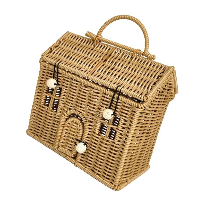 Creative House Shape Woven Rattan Storage Basket Featuring Portable Handle for Home Decors Picnics Gift User Friendly Materials