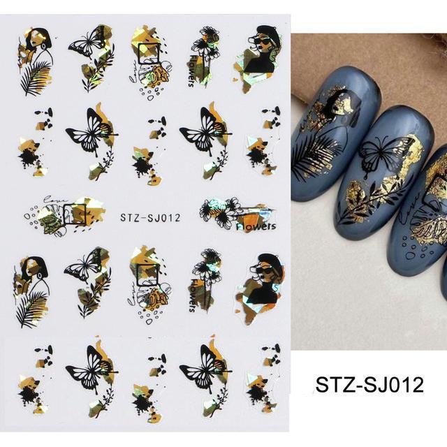 3D Fall Nail Stickers Gold Leaf Cotton Flowers Transfer Decals Nail Adhesive Sliders Manicure 2023 Autumn Decorations TRSTZ-SJ