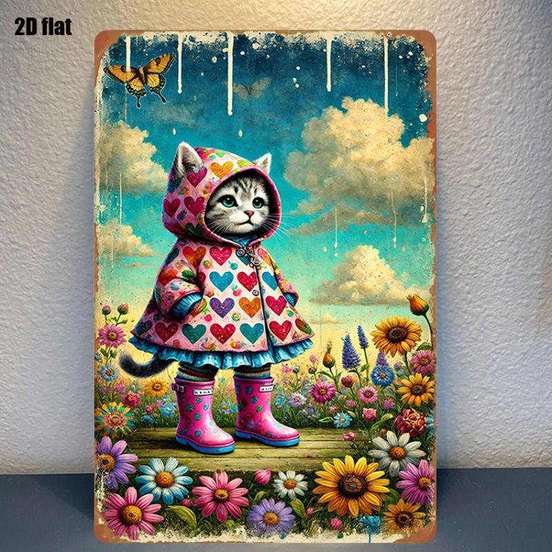 Vintage Style Metal Tin Sign Cute Cats Dogs for Cafe Interior