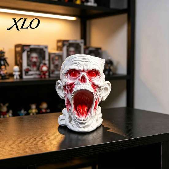 Horror Theme Stationery Holder Gothic Skull Pen Holder, Realistic Zombie Head Makeup Brush Organizer, Large Capacity Desktop Halloween Gift