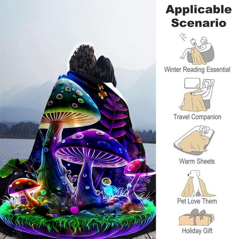 1ks Barevná fantasy deka s houbami, bytová dekorace, přehoz na pohovku, venkovní deka .W085