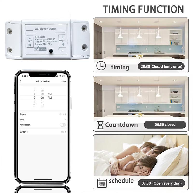 10A WiFi Smart Switch 433MHz Wireless Control RF Switch Round Button Panel Switch Voice Control Support Smart Life,Alexa,Google