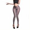 Fashion Women Thin Pants Sheer See Through Oil Shiny Leggings Pencil Pants Elastic Smooth Shaping Slim Ninth Pants Maid Tights