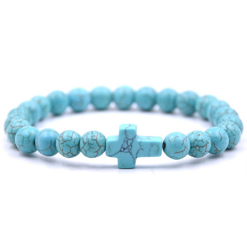 Bedel Natuursteen Armband Kruis Zwarte Lavasteen Kralen Armbanden Handgemaakt Mannen Vrouwen Gebed Fitness Ketting Koppel Sieraden Cadeau