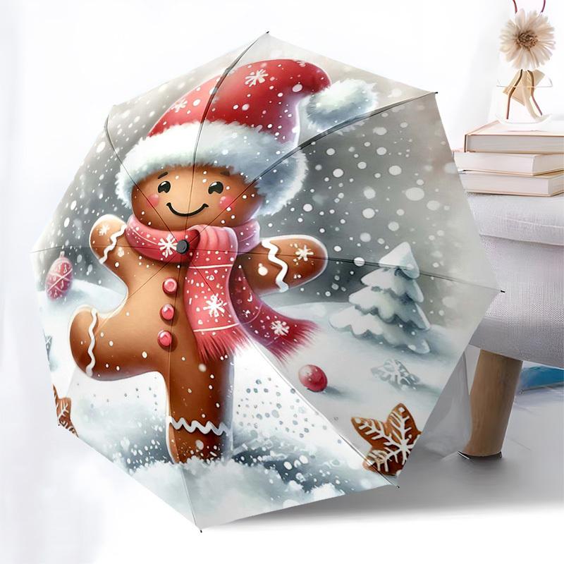 

1pc Gingerbread Man Christmas Ornament with Santa Hat Automatic Opening Umbrella with Foldable Design, 8-Iron Frame, Festive Decoration for Fans, Trav