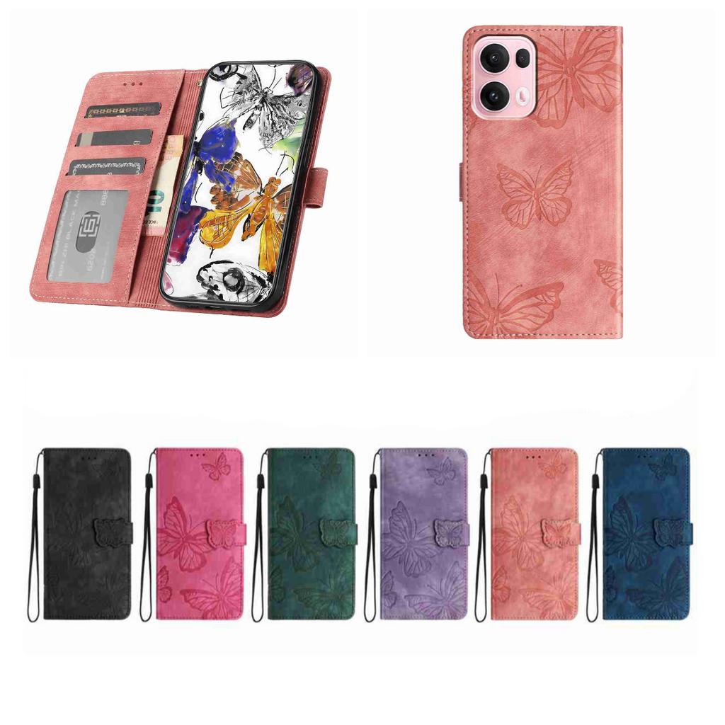 For Oppo series.Oppo A17 A18 A36 A54 A57 A58 A74 A76 A77 A78 Reno8...Faux Leather Wallet Case with Butterfly Design,Card Slots & Shockproof Protection