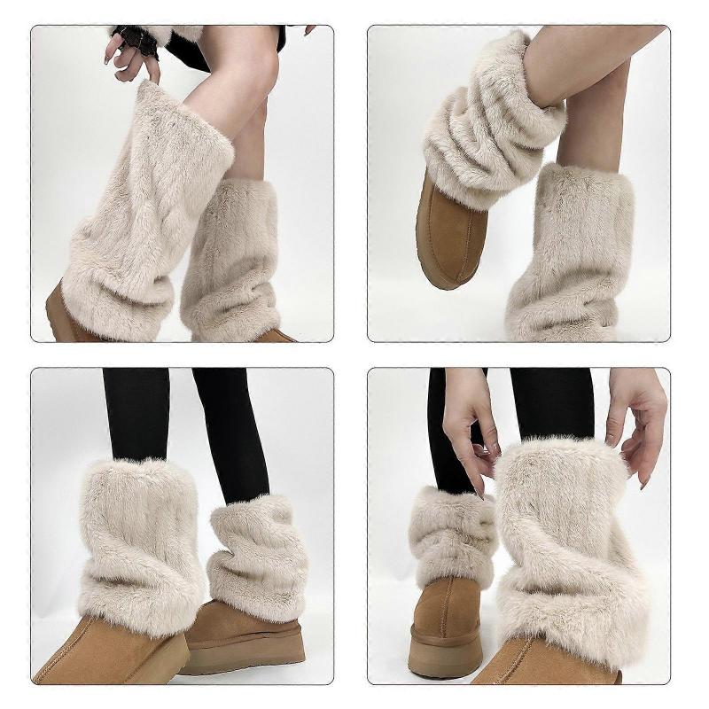 Tjocka Varma Pälsiga Benvärmare för Vinterutflykter och Temakostymfester Kvinnor Luddiga Plysch Stövelöverdrag Toppers Strumpor