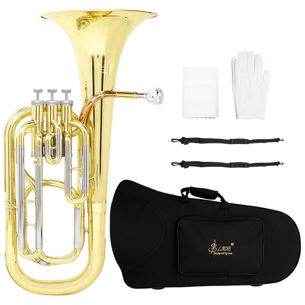 Bb Flat Tenor Horn 3-key Vertical Key Tenor Horn Bb White copper+Brass Tube Pro Tenor Baritone with Case Gloves Back Straps
