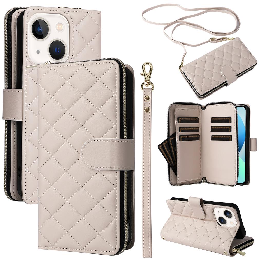 For iPhone 13 mini Case Leather Zipper Pouch Wallet Crossbody Phone Cover