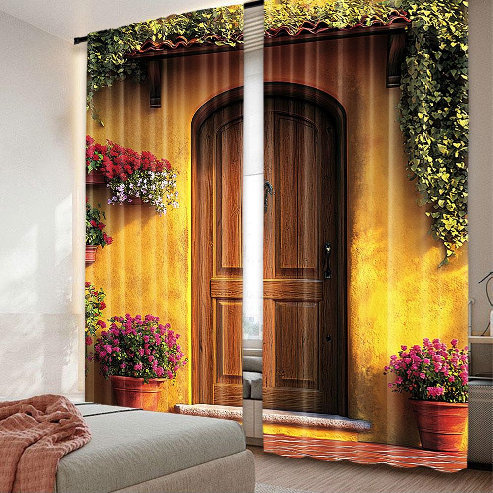 

2 шт. Италия Шторы Веранда Разные Цветочные Горшки Свежие Растения Городская Жизнь В Тоскане Европа Гостиная Спальня Оконные Шторы 29x65in(75x166cm)