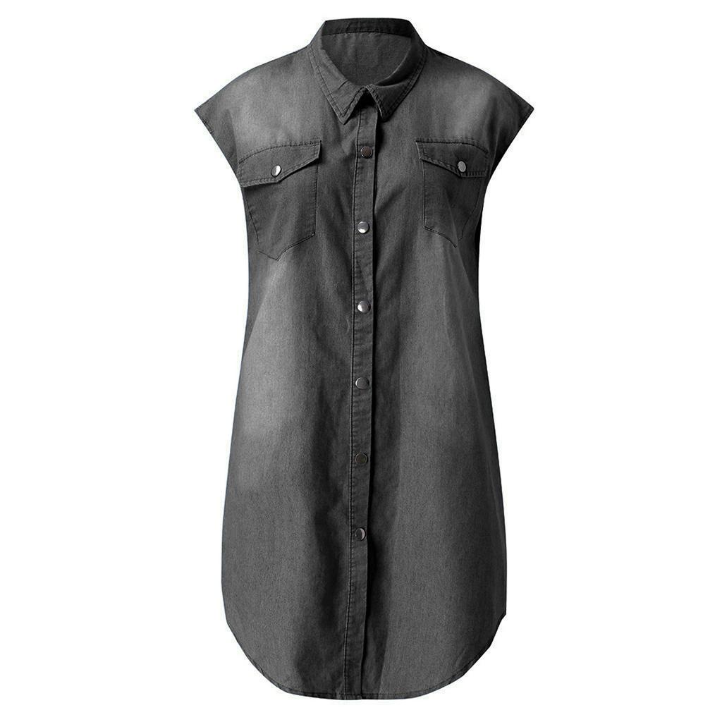 Women's Casual V-neck Denim Party Dress Sleeveless Swing Dress