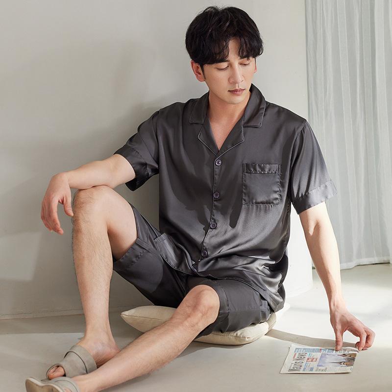 Pajamas Men's Summer Ice Silk Short Sleeve Shorts Silk Homewear Summer Summer Thin High-end Men's Suit