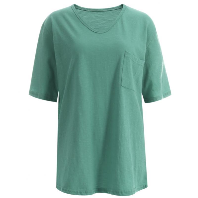 Shop   Women PockeT Basic V Neck oVerfiT Inner ShorT sleeVe T shirT Beige Dai Ws