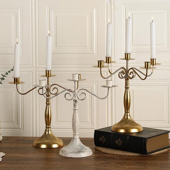 Vintage Iron Art Candle Holder Decoration Detachable 3/5-Arm Candlestick Home Office Living Room Metal Taper Candle Stand Table Centerpiece Ornament