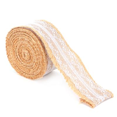 Wstążka jutowa z białą koronką Naturalna rolka jutowa do dekoracji DIY Pakowanie prezentów 5 jardów 5cm Środkowa koronka