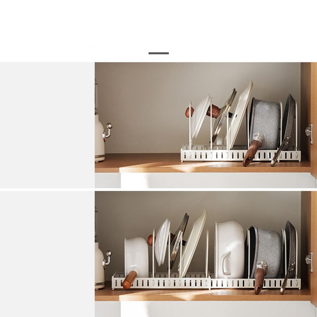 Pot Lid Rack Iron Retractable Pot Lid Organizer Holder for Multiple Cookware Universal White